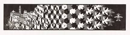 One of Escher's first pieces with metamorphosis, Metamorphosis 1